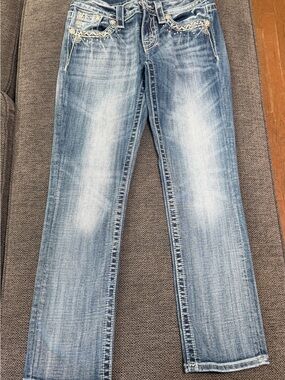 Miss Me Light Blue Straight-Leg Jeans with Faded Wash